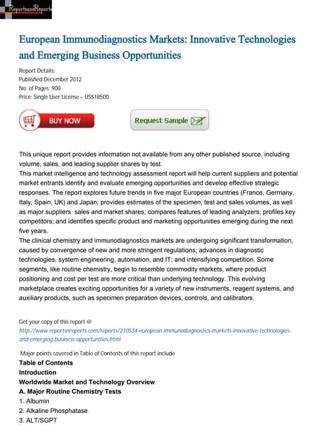 European Immunodiagnostics Markets: Innovative Technologies and Emerging Busi...