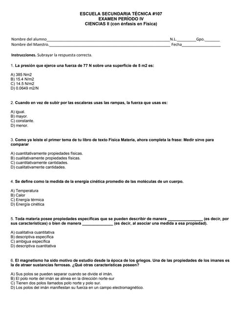 Examen bloque iv ciencias ii