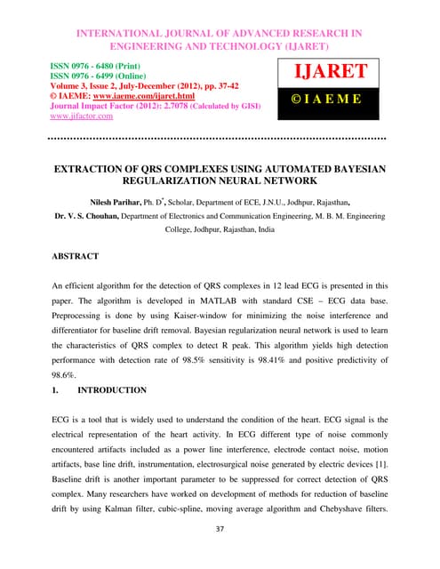 Extraction of qrs complexes using automated bayesian regularization neural ne...