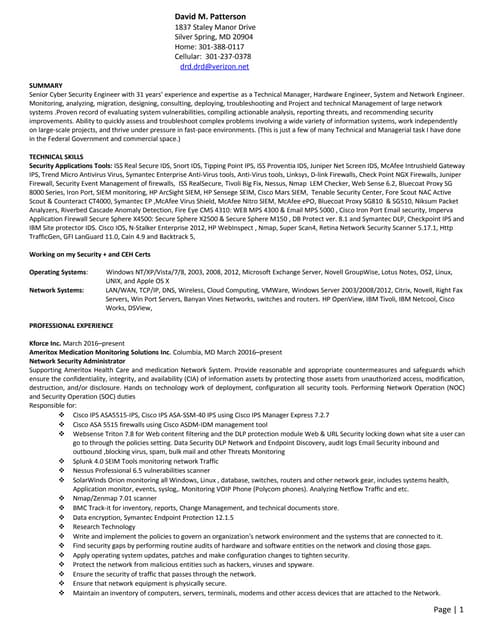 David Patterson IT Security Resumes 2016