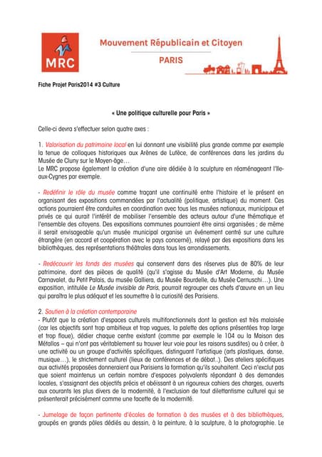 Fiche-Projet n°3 MRC75 Paris2014 Culture