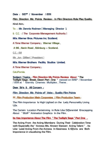 Film direction  quality point reveiws  ; english film the twilight saga  part 1
