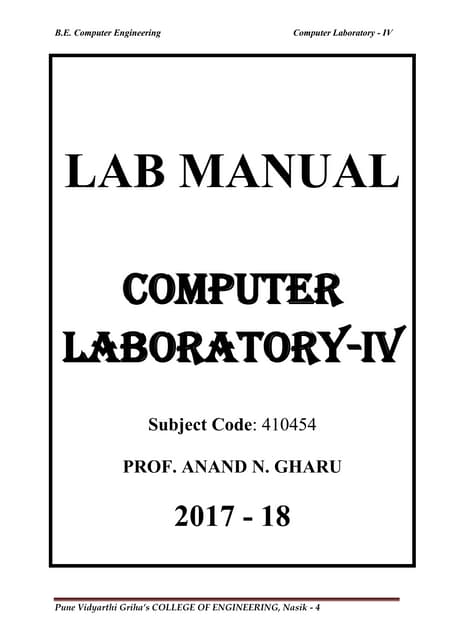 COMPUTER LABORATORY-4 LAB MANUAL BE COMPUTER ENGINEERING