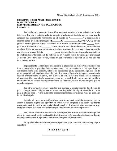 Formato de renuncia al trabajo para empresa