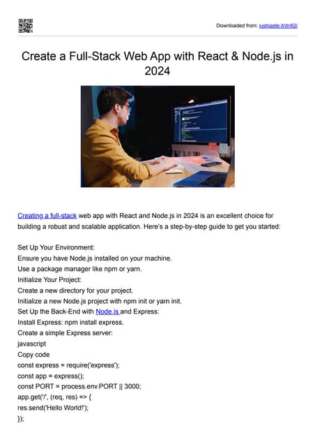 Create a Full-Stack Web App with React & Node.js in 2024