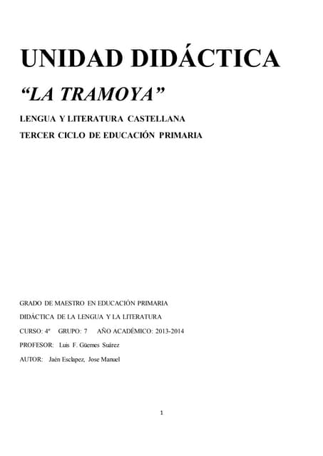 UNIDAD DIDÁCTICA DE LENGUA Y LITERATURA CASTELLANAS, 6º
