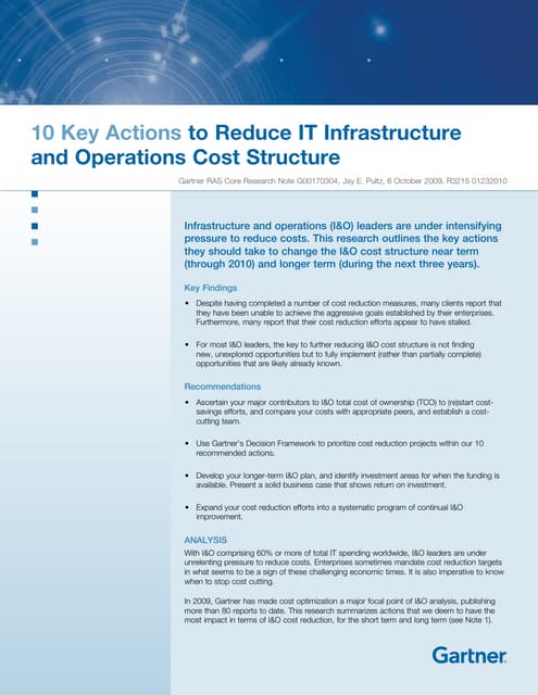 10 Key Action to Reduce IT Infrastructure and Operation Cost Stucture