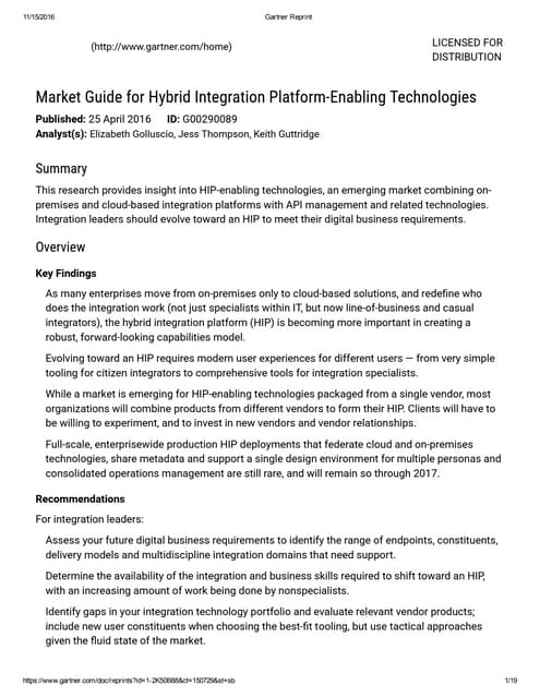 Gartner market guide for hybrid integration platform enabling technologies
