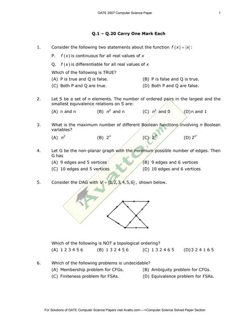 Gate Computer Science Solved Paper 2007 