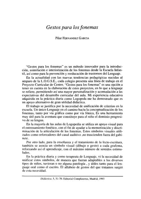 Gestos para los fonemas en la lecto-escritura infantil