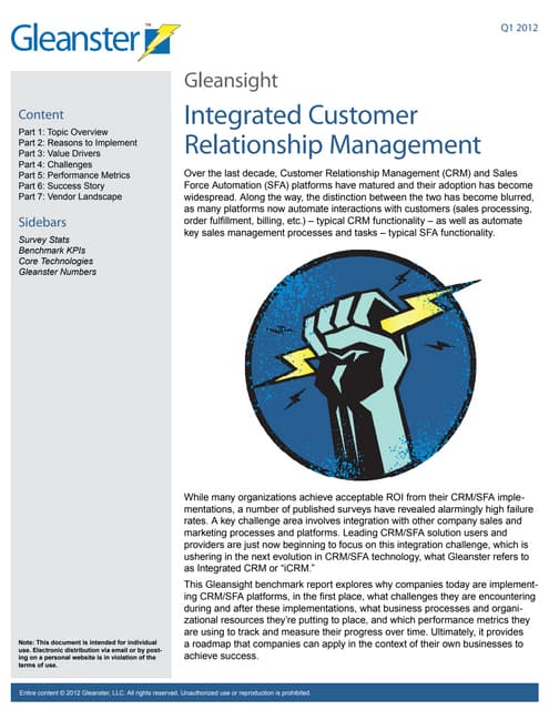 Integrated Customer Relationship Management (CRM) Benchmark 2013