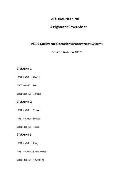 Group Project Quality and Operation Management