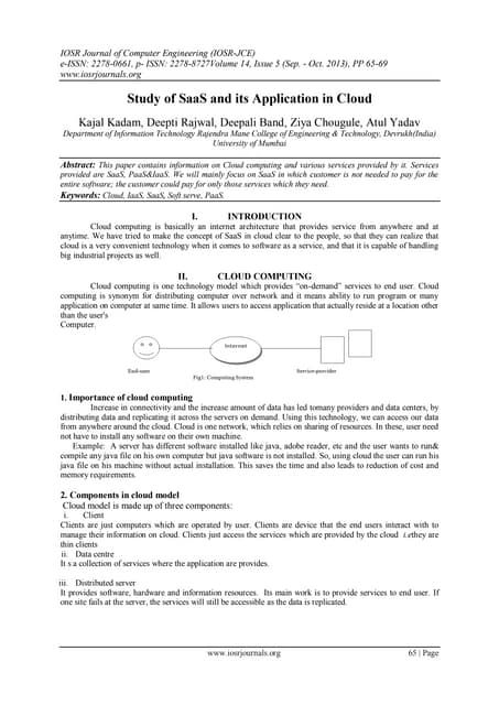 Study of SaaS and its Application in Cloud