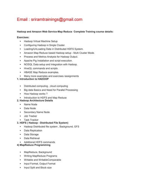 Hadoop online training by certified trainer