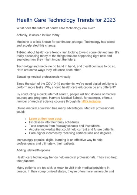 Health Care Technology Trends for 2023