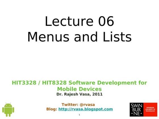 HIT3328 - Chapter0601 - Menus and Lists