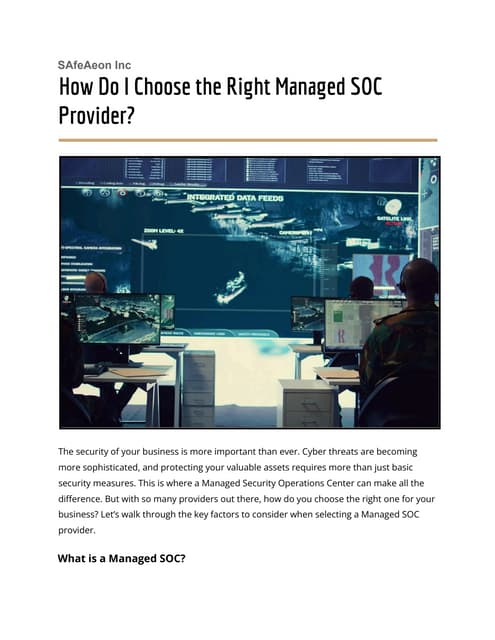 How Do I Choose the Right Managed SOC Provider