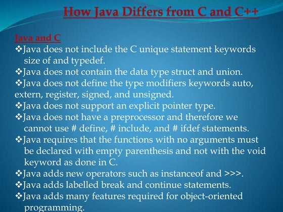 How java differs from c and c++