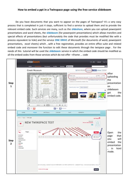 How to embed a ppt in a twinspace page - slideboom