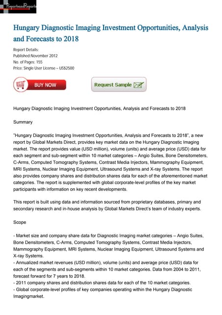 Hungary Diagnostic Imaging Investment Opportunities, Analysis and Forecasts t...