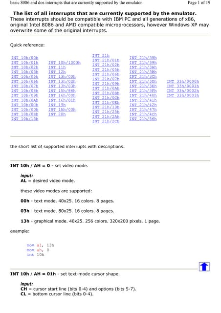 Brief description of all the interupts