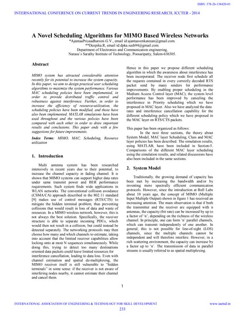 Iaetsd a novel scheduling algorithms for mimo based wireless networks
