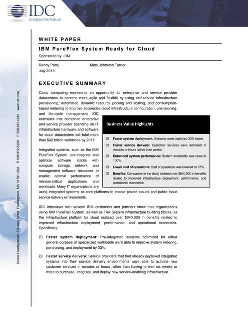 IDC WHITE PAPER - IBM PureFlex System Ready for Cloud