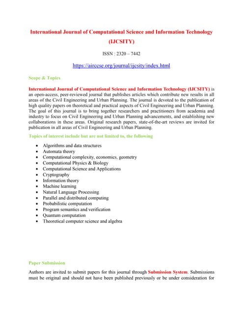 International Journal of Computational Science and Information Technology (IJ...