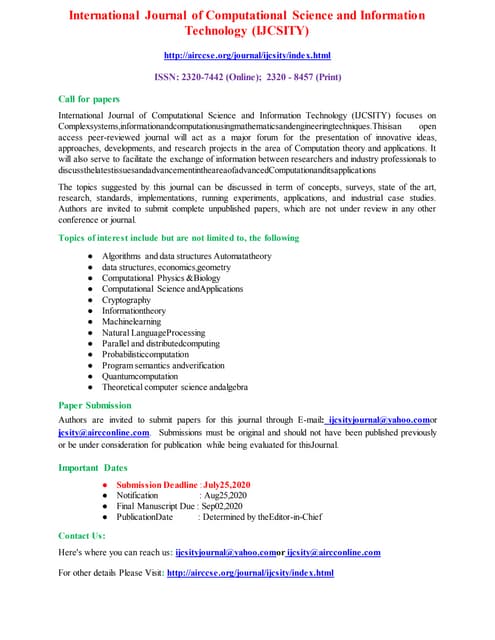 International Journal of Computational Science and Information Technology (IJ...