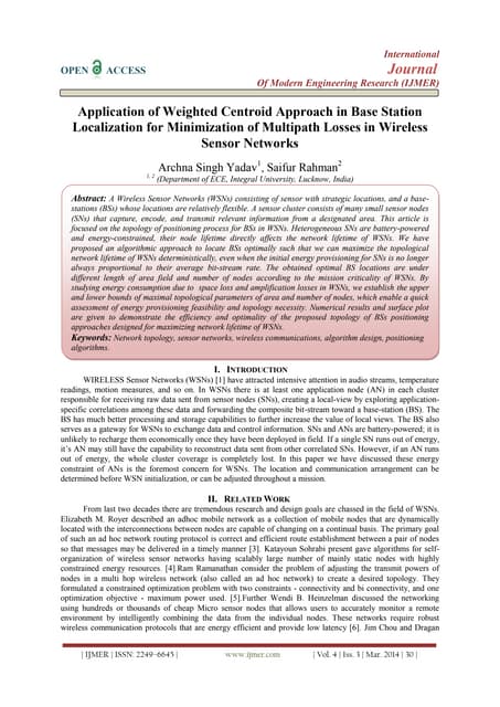 Application of Weighted Centroid Approach in Base Station Localization for Mi...