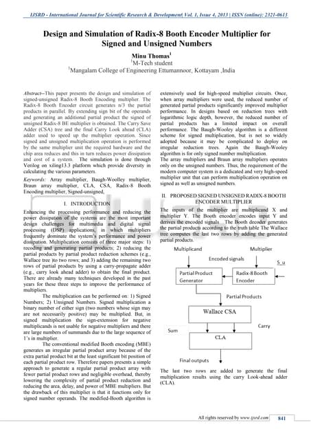 Design and Simulation of Radix-8 Booth Encoder Multiplier for Signed and Unsi...