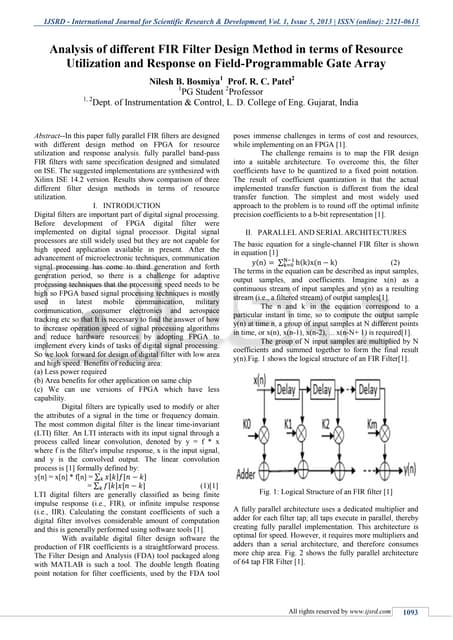 Analysis of different FIR Filter Design Method in terms of Resource Utilizati...