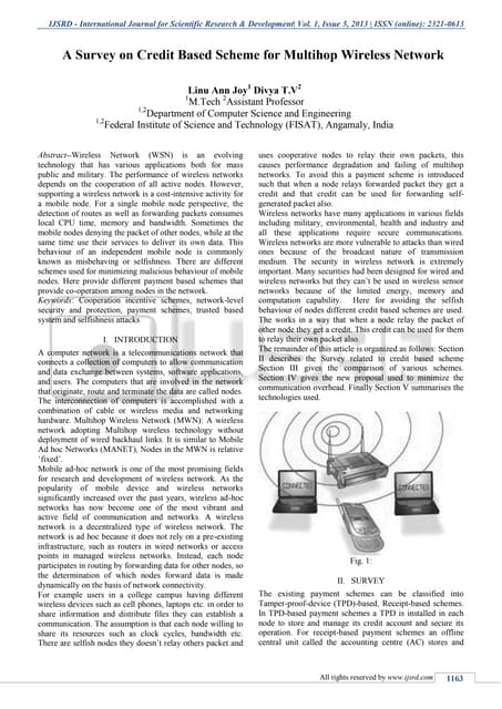 A Survey on Credit Based Scheme for Multihop Wireless Network