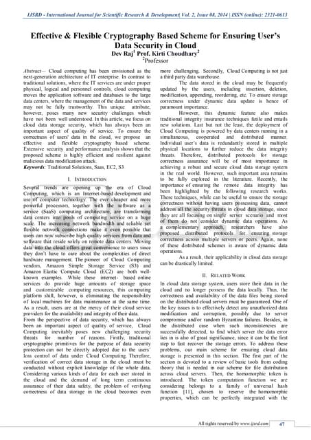 Effective & Flexible Cryptography Based Scheme for Ensuring User`s Data Secur...