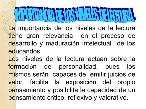 Importancia de los niveles de lectura (anita)
