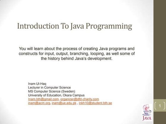 Introduction to java programming   part 1