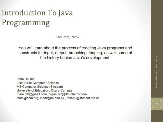 Introduction to java programming  part 2
