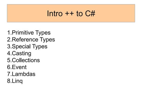 Intro++ to C#