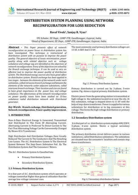 IRJET- Distribution System Planning using  Network Reconfiguration for Loss R...