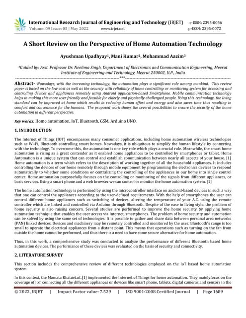 A Short Review on the Perspective of Home Automation Technology