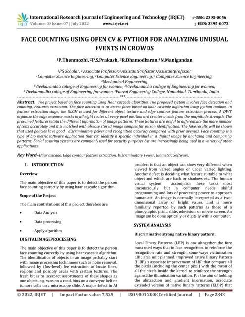FACE COUNTING USING OPEN CV & PYTHON FOR ANALYZING UNUSUAL EVENTS IN CROWDS