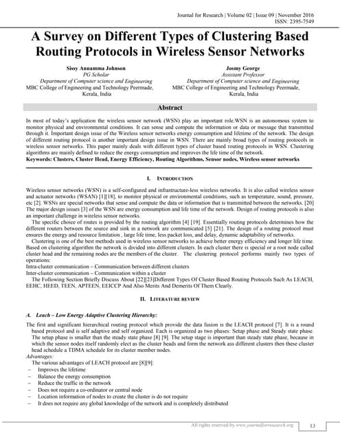 A SURVEY ON DIFFERENT TYPES OF CLUSTERING BASED ROUTING PROTOCOLS IN WIRELESS...