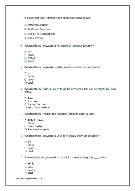 Multiple Choice Questions for Java interfaces and exception handling