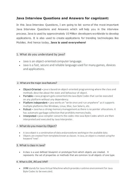 Java interview questions and answers for cognizant By Data Council Pune