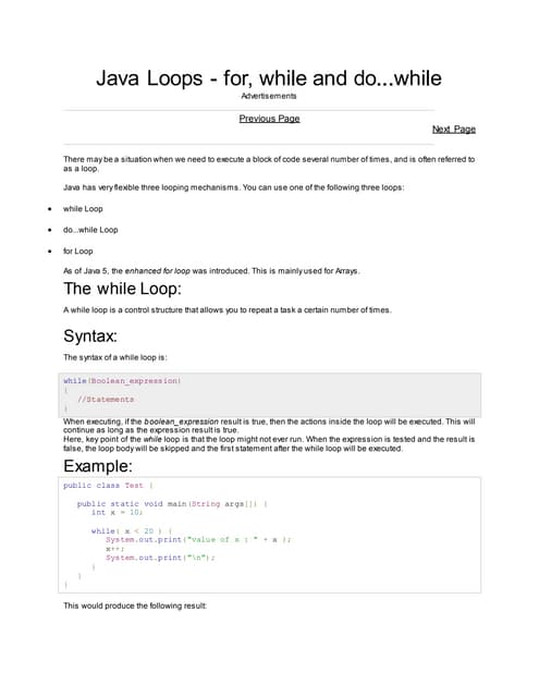 Java loops