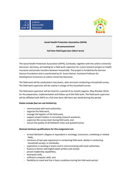Job annocement field supervisor v-1