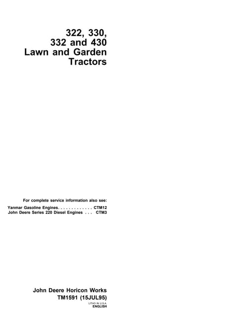 JOHN DEERE 322 LAWN GARDEN TRACTOR Service Repair Manual Instant Download (TM...