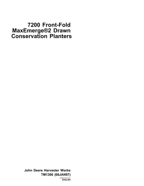 John deere 7200 front fold max emerge 2 drawn conservation planters service r...