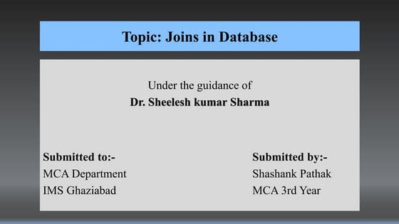 Presentation of Joins In Database