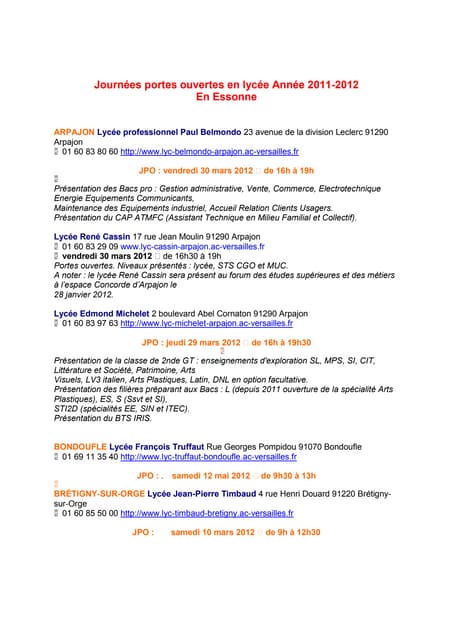 Journée Portes Ouvertes 2012 Essonne